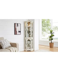 Streamdale Furniture Lighted Corner Curio Cabinet - Tempered Glass - White