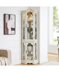 Streamdale Furniture Lighted Corner Curio Cabinet - Tempered Glass - White