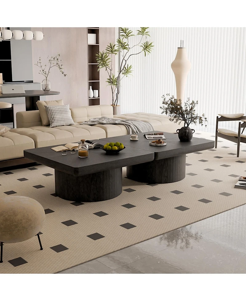 Streamdale Furniture Streamdale Modern Black Wood Veneer Coffee Table with Parquet Pattern