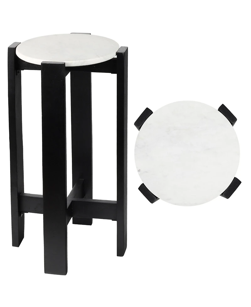 Jonathan Y Elena 24" Minimalist Structured Wood Drink Table and Decorative End with White Marble Round Top