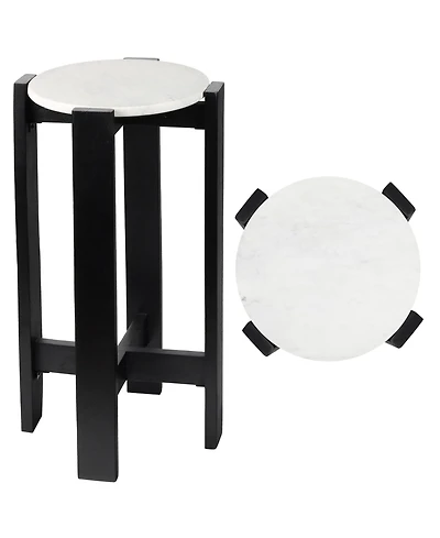 Jonathan Y Elena 24" Minimalist Structured Wood Drink Table and Decorative End with White Marble Round Top