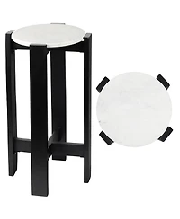 Jonathan Y Elena 24" Minimalist Structured Wood Drink Table and Decorative End with White Marble Round Top