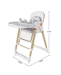 Cesicia Plastic 2-in-1 Baby High Chair Rocker with 5-Point Harness, Foldable Infant Feeding Chair with Silent Locking Wheels and Removable 2-Tier Tray