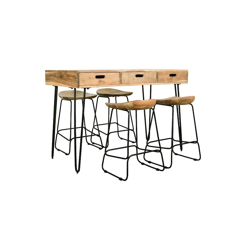 Jofran Rollins 52" Solid Acacia Dining Set with Four Backless Barstools