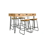 Jofran Rollins 52" Solid Acacia Dining Set with Four Backless Barstools