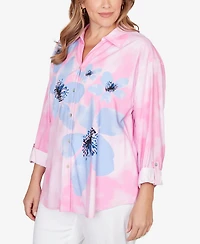 Ruby Rd. Plus Watercolor Floral Collared Top
