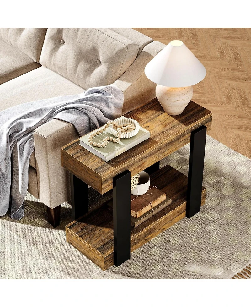 Tribesigns Narrow Wood End Table Set of 2, 2-Tier Farmhouse Side Table for Living Room