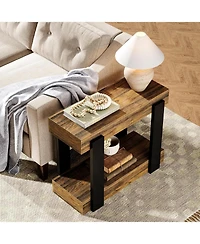 Tribesigns Narrow Wood End Table Set of 2, 2-Tier Farmhouse Side Table for Living Room