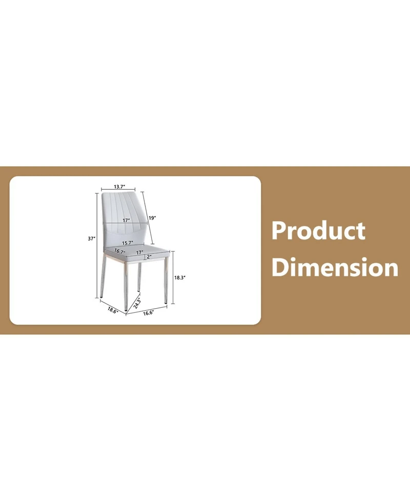 Streamdale Furniture Set of 6 Light & Silver Dining Chairs, 37" High Ergonomic Pu Backrest