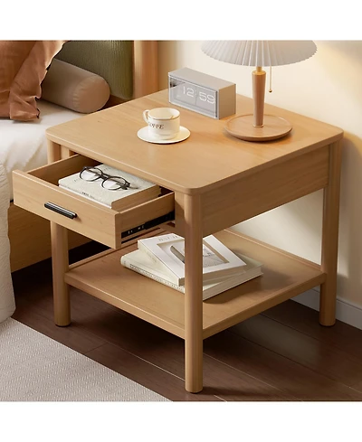 Streamdale Furniture Wood Side Table with Storage - Light Luxury