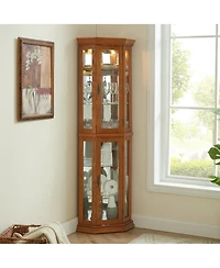 Streamdale Furniture Lighted Corner Curio Cabinet - Glass Display Shelf - Oak