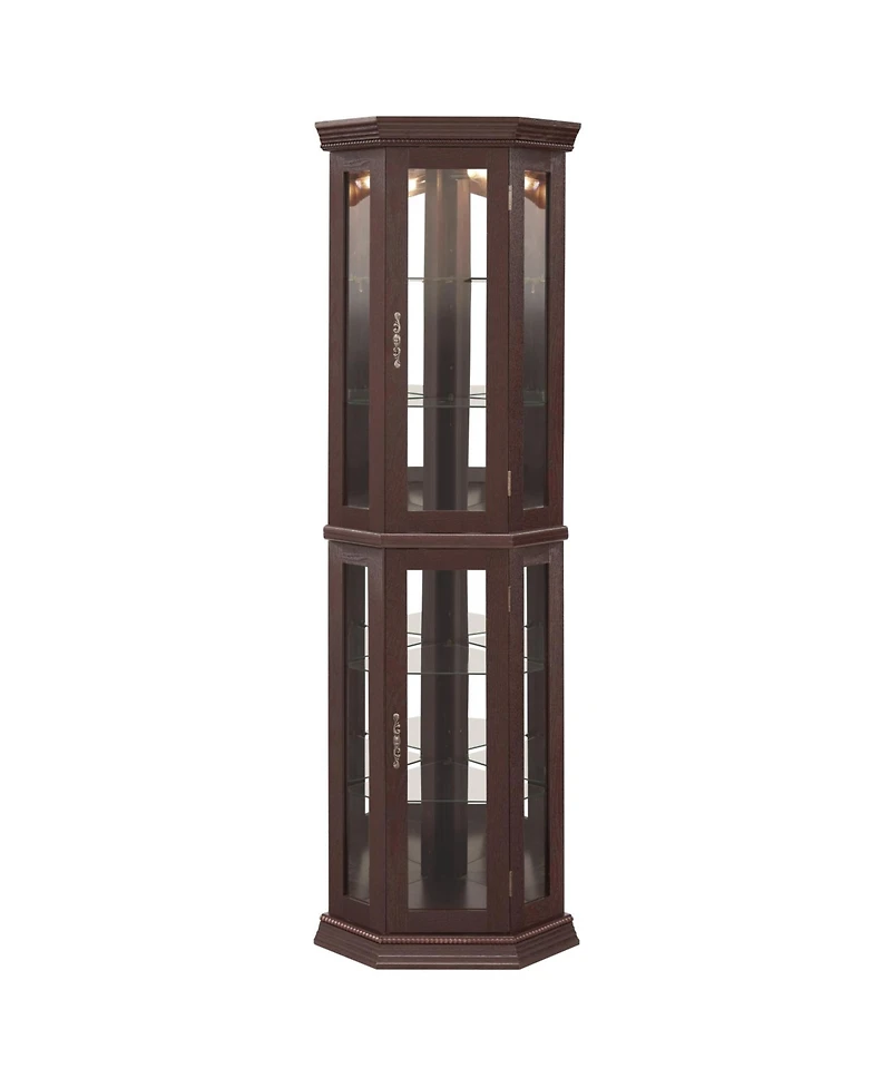 Streamdale Furniture Streamdale Lighted Corner Glass Curio Cabinet Cherry Finish