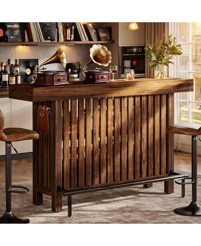 Tribesigns 63-Inch Large Home Bar Unit, Modern 2-Tier Table with Footrest, Corner Mini Coffee Cabinet for Kitchen Pub, Dining Room, Livin