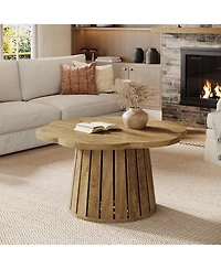 Tribesigns 33.5" Round Coffee Table, Farmhouse Circle Center Table with Floral Tabletop & Wood Base