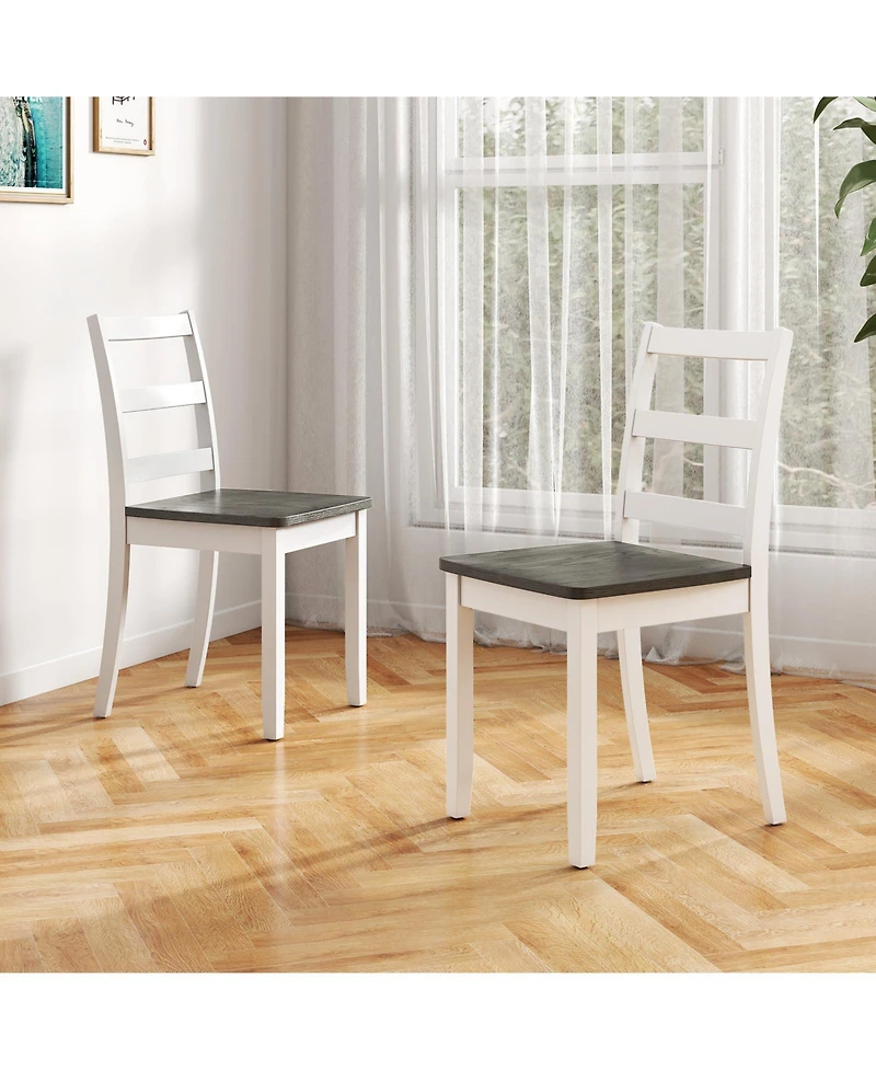 Gymax Set of 2 Dining Chairs Ladder Back Armless Side Chair w/ Solid Rubber Wood Legs