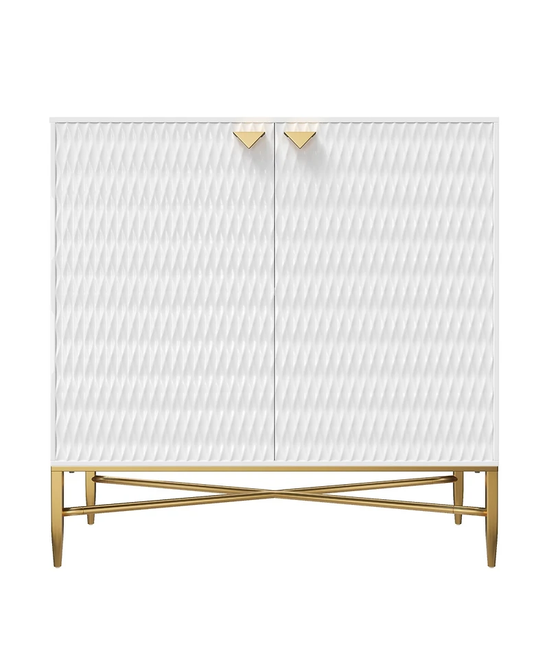 Lovmor Modern Accent Cabinet with Raised Diamond Pattern Brass Legs and Adjustable Foot Pegs
