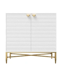Lovmor Modern Accent Cabinet with Raised Diamond Pattern Brass Legs and Adjustable Foot Pegs