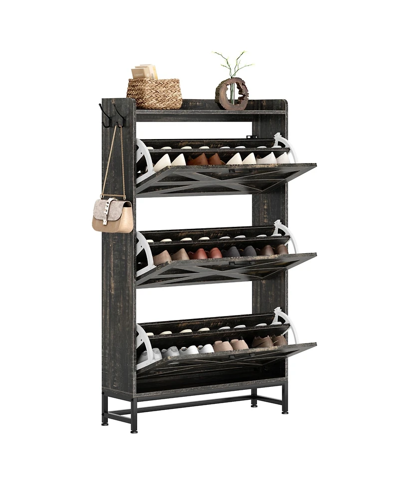 Lovmor Ultra Slim Shoe Cabinet 2 Drawer Entryway Storage Rack Narrow Rustic Brown