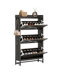 Lovmor Ultra Slim Shoe Cabinet 2 Drawer Entryway Storage Rack Narrow Rustic Brown