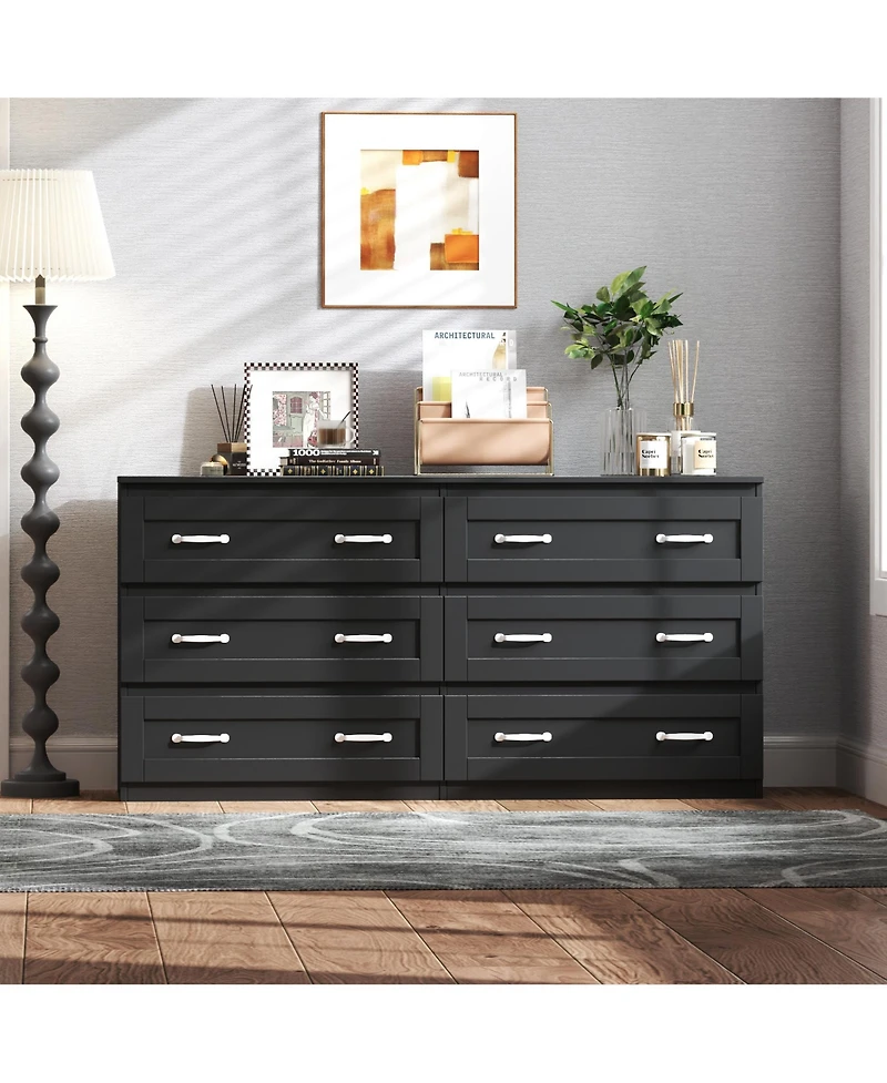 Lovmor Modern Wood Side Cabinet with 6 Drawers