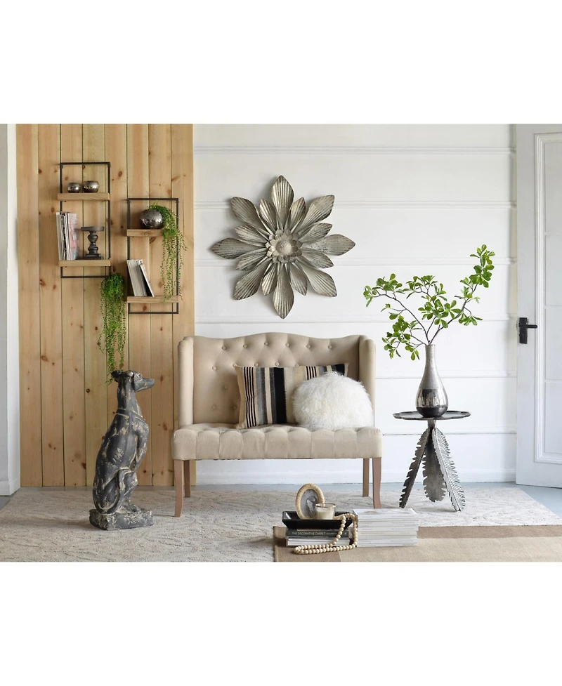 Streamdale Furniture 12x6x27" Iron and Wood Wall Shelf With Two Shelves