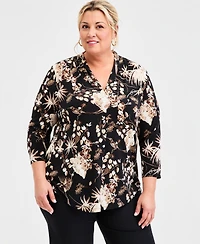 Jm Collection Plus Size Printed 3/4-Sleeve Top, Macy's Exclusive