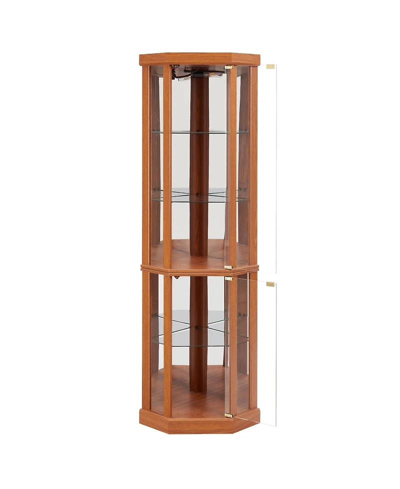 Streamdale Furniture Corner Lighted Curio Cabinet - Dark Oak