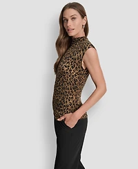 Dkny Women's Printed Mock Neck Cap-Sleeve Top