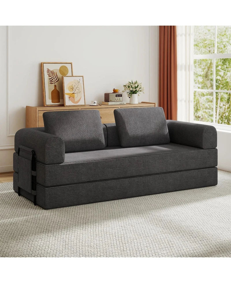 Streamdale Furniture Convertible Sleeper Sofa Bed with Pillow - Corduroy Folding Mattress Couch - Dark Gray