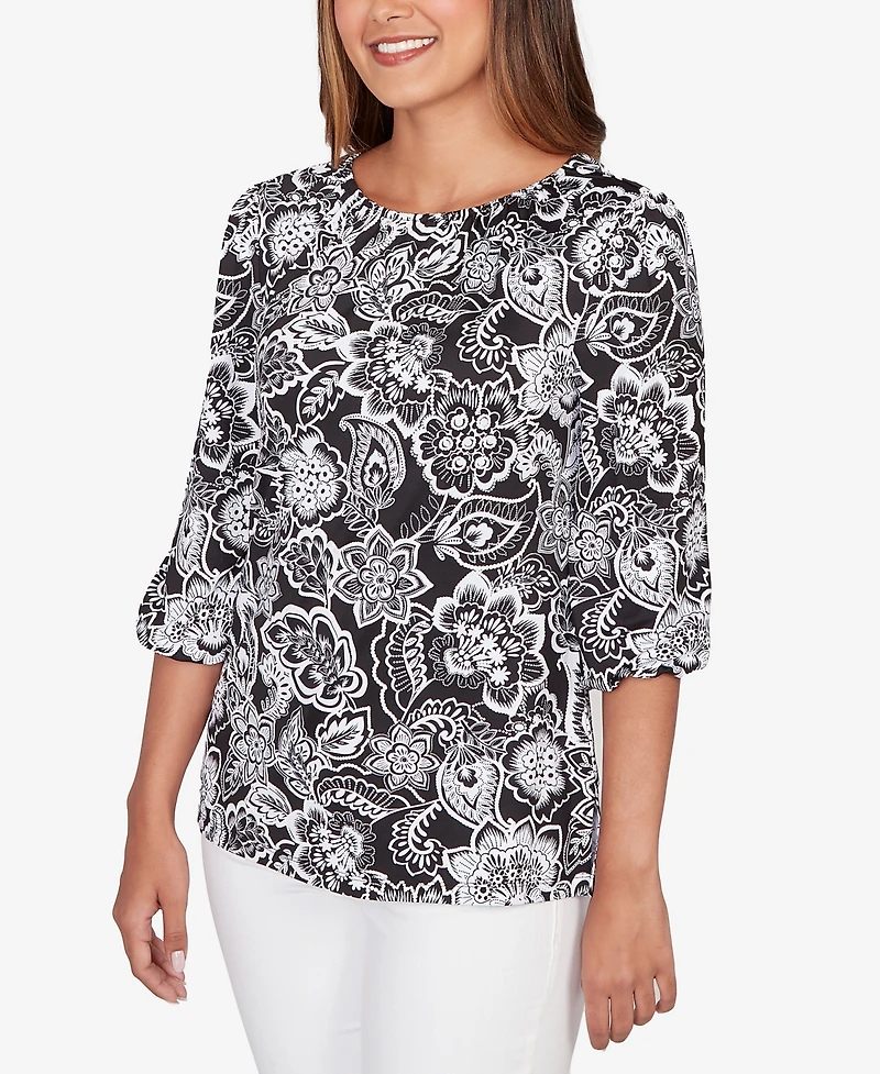 Ruby Rd. Petite Dotted Floral Puff Print Knit Top