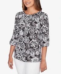 Ruby Rd. Petite Dotted Floral Puff Print Knit Top