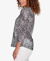 Ruby Rd. Petite Embellished Layered Floral Slub Knit Top