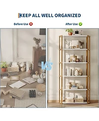 gaomon 6-Tier Wooden Bookshelf, 71" Industrial Tall Bookcase with Metal Frame, Large Open Storage Shelf for Living Room, Bedroom, Office