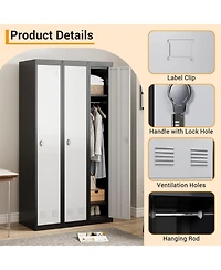 gaomon 71" Metal Locker Cabinet with Hanging Rod & 2 Shelves, Heavy Duty Steel Storage Lockable for Office, School, Gym