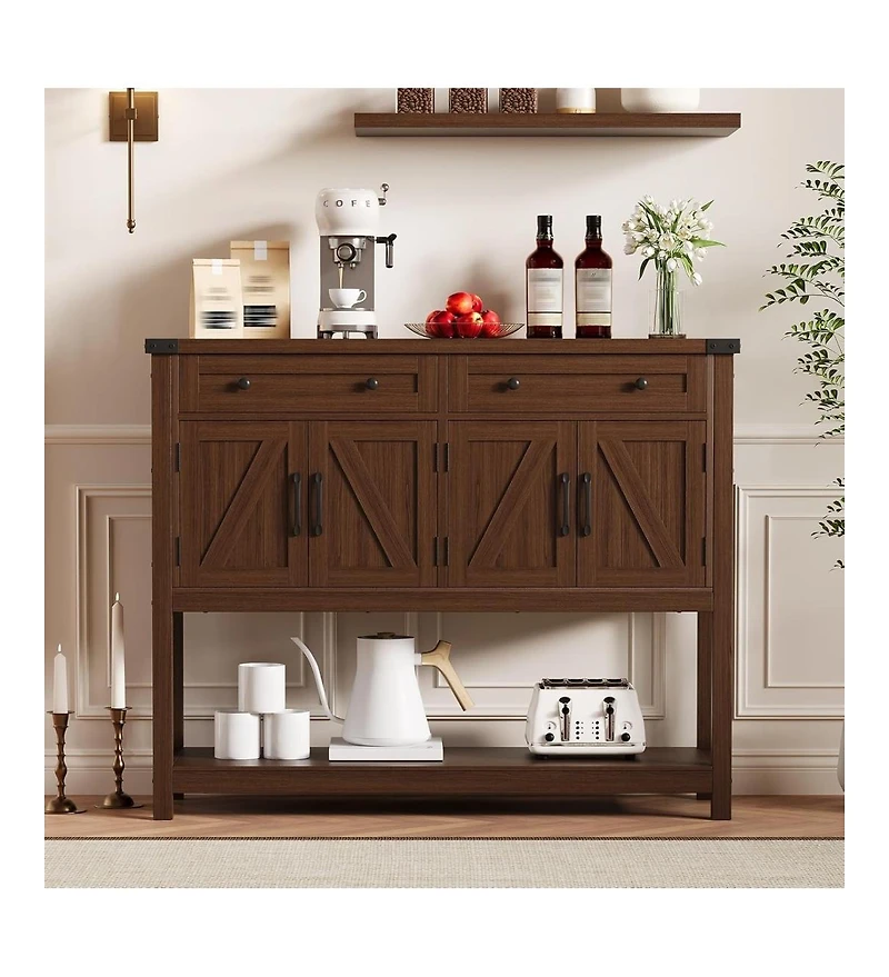 Console Table Buffet Sideboard Sofa Table,with Storage Drawers Cabinets and Bottom Shelf, Farmhouse for Kitchen, Foyer, Brown