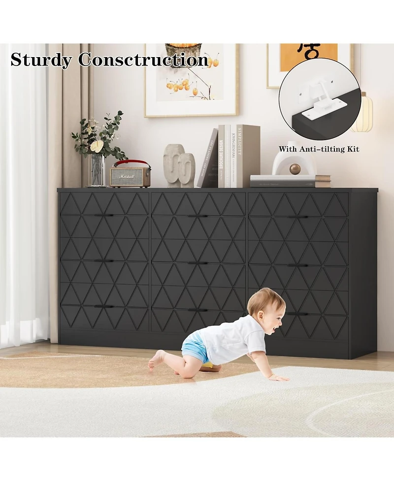 gaomon 9 Drawer Dresser, 63 in Black Dresser for Bedroom with Power Outlet