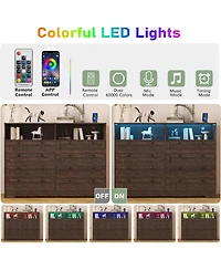 gaomon Dresser with 8 Drawers Wood Bedroom Dresser with Charging Station and Led Lights Large Modern Chest of Drawers for Bedroom Living Room Hallway