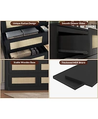 Gaomon 63 Inch Rattan 9 Drawer Dresser, Modern Farmhouse Chest of Drawers