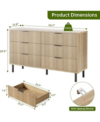 gaomon Oak Modern 6-Drawer Dresser with Metal Handles, Wooden Storage Cabinet for Bedroom, Closet, Hallway