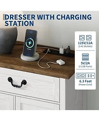 gaomon 9 Farmhouse Dresser with Charging Station & Metal Handle, Wooden Tv Stand with Dressers, 9 Drawer Dressers for Bedroom Living Room Enterway