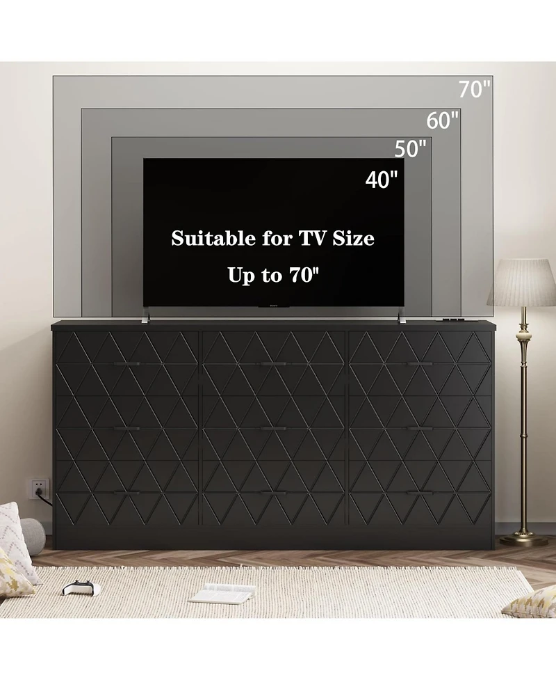 gaomon 9 Drawer Dresser, 63'' Dresser for Bedroom with Power Outlet, Modern Hallway, Living Room