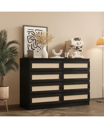 gaomon 8 Drawer Natural Dresser for Bedroom, Modern Farmhouse Chest with Slim Wood Frame, Space-Saving Tv Stand