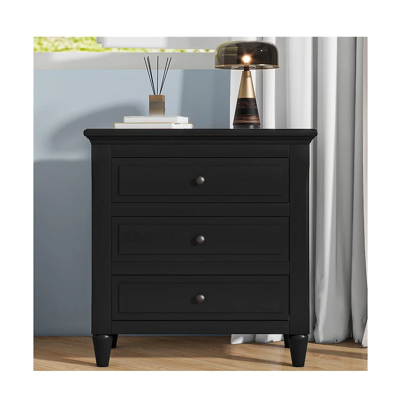Cesicia Nightstand with 3 Drawers Modern Bedside Table Smooth Gliding Rails & Metal Handle
