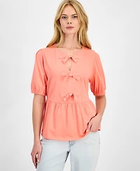 Nautica Jeans Women's Solid Bow Peplum Top