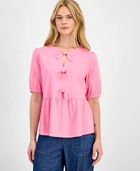 Nautica Women's Solid Bow Peplum Top