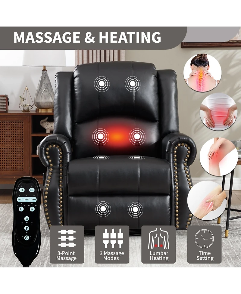 Boyel Living Faux Leather Recliner Chair Rocker Swivel Chair Manual Recliner with Heat & Massage