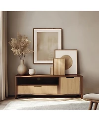 LuxenHome Walnut Finish Mdf Wood with Rope Front Tv Console with Storage