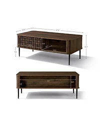 LuxenHome Dark Oak with Basket Weave Design Manufactured Wood 1-Sliding Door Coffee Table
