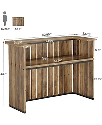 Tribesigns 63-Inch Home Bar Unit, Farmhouse Liquor Bar Table with Storage Shelves, 2-Tier Wine Bar Cabinet Mini Bar Table, Rustic Brown