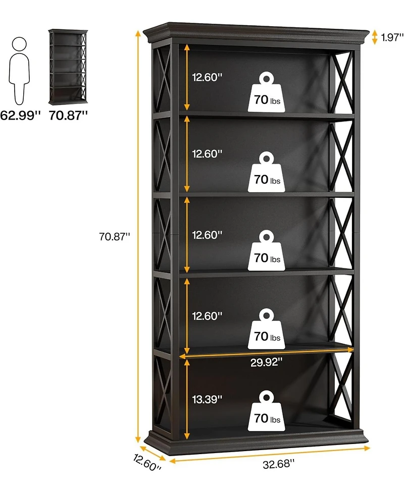 Tribesigns 6-Tier Bookcase Set of 2, 71 Inches Industrial Bookshelves and Bookcases with 5 Shelf Display Storage Shelves